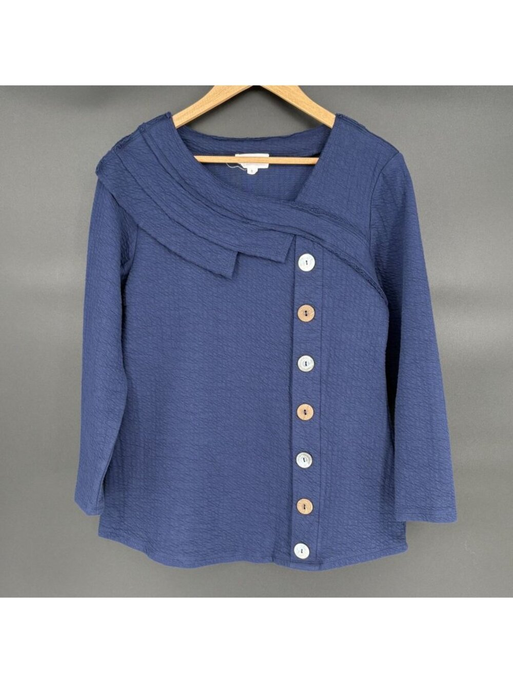 Neon Buddha Women’s Asymmetrical Button Front Textured Tunic Top S Blue Artsy